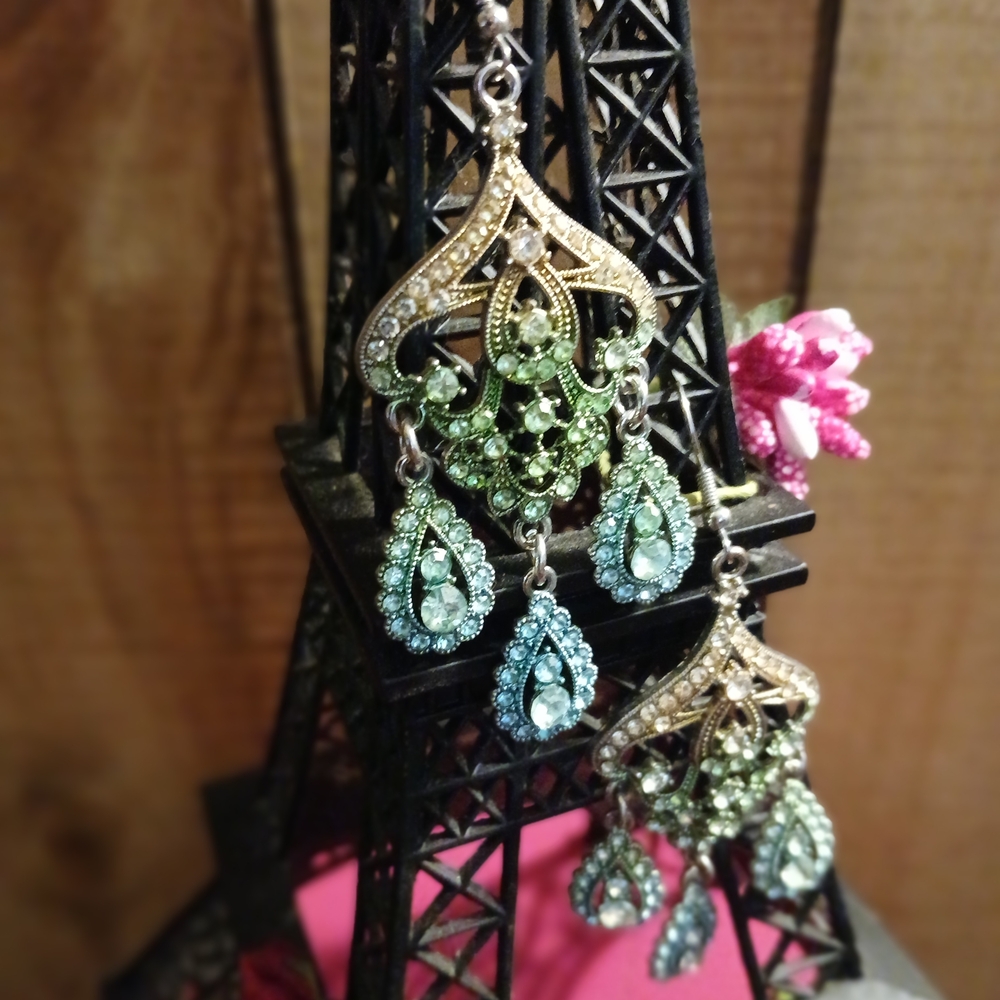 Elegant Gold and Green Chandelier Earrings